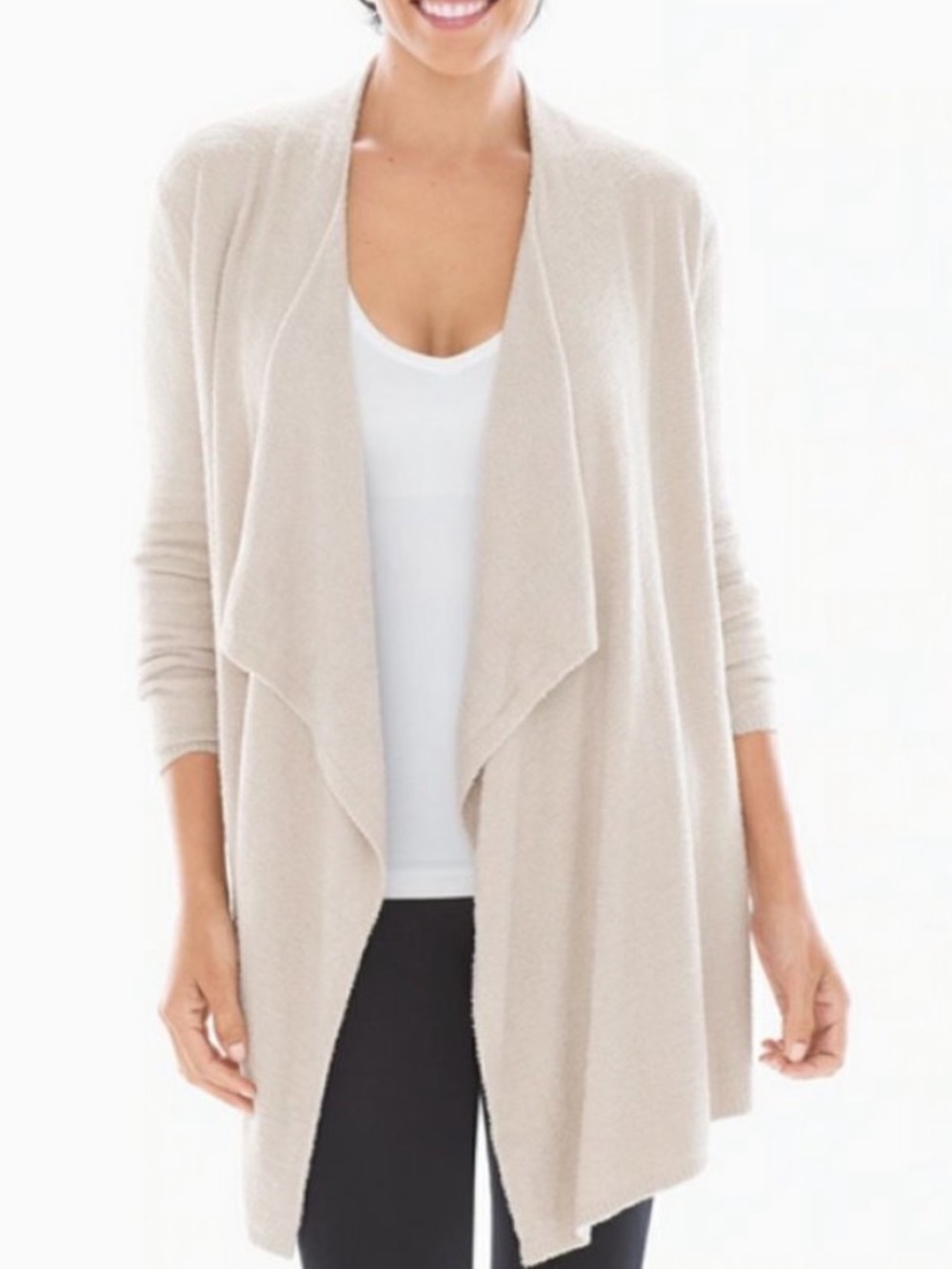 Light Beige Open-Front Women's Cardigan Sweater